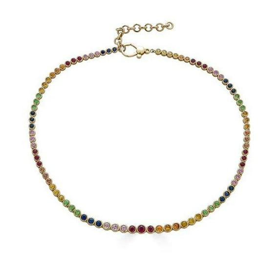 925 silver Lab multi Sapphire Bezel Tennis Necklace,Lab Sapphire Gemstones Necklace,Birthstone Necklace,Mom Birthday Gift,Gift For Women