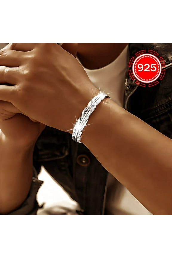925 silver hypoallergenic fashion open-mouth bracelet, one bag, women's retro leaf bracelet, small design, high-end bracelet, couple gift, best friend, daily wedding reception, beach vacation,,Silver