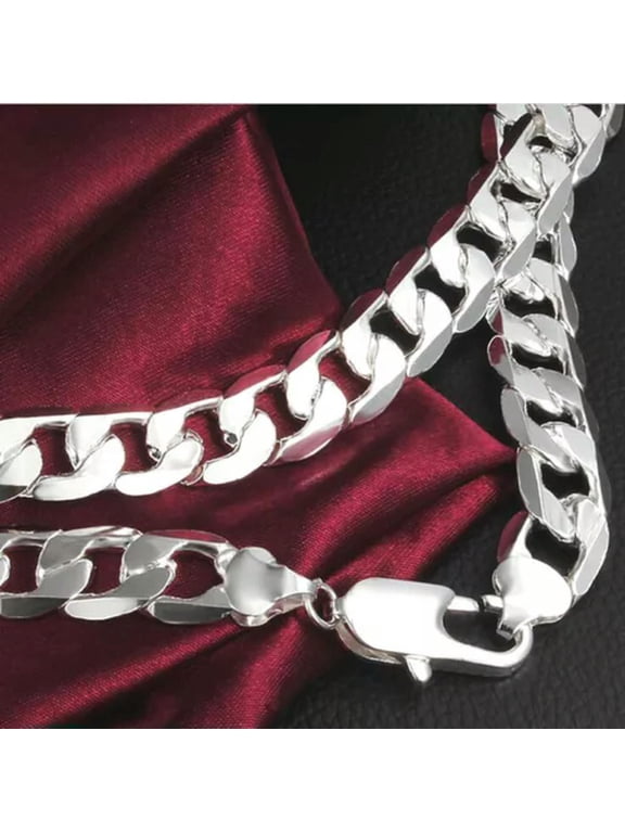 925 silver necklace 8MM flat side chain fashion women's men's fashion jewelry