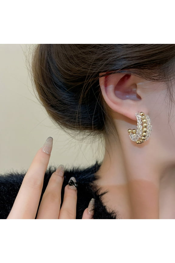 925 silver needle light luxury C-shaped earrings, versatile and elegant multi-layered earrings for women.