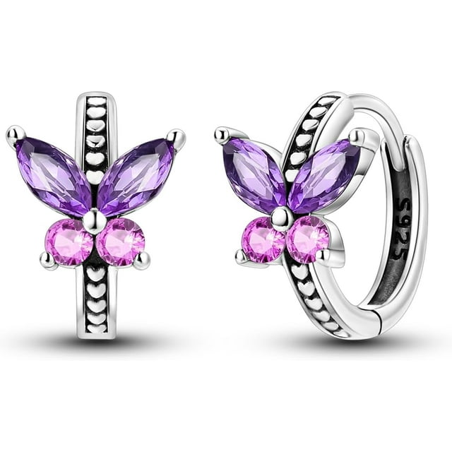 925 sterling Silver Huggie hoop earring for woman Post Pave Cubic