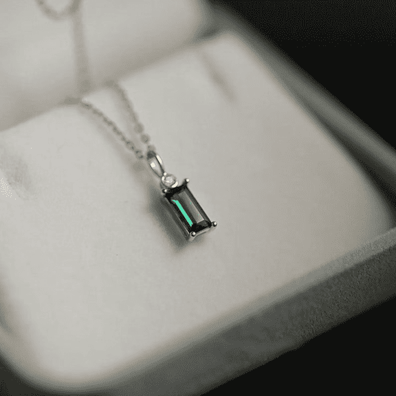 925 sterling silver CZ emerald gemstone necklace, gifts for her, necklace for her