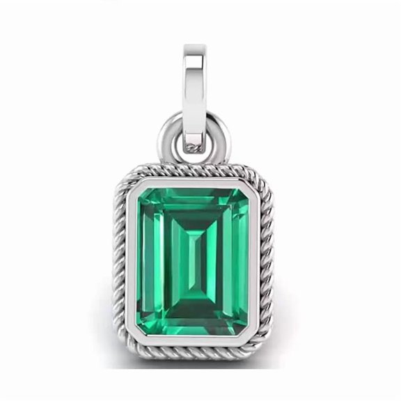 925 sterling silver Green Colour Emerald / Panna gemstone Pendnat Necklace Woman