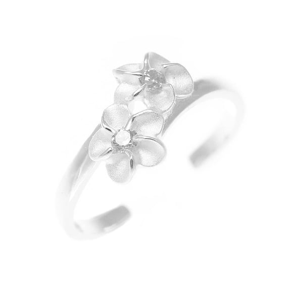 925 sterling silver Hawaiian double plumeria flower white cz open toe ring
