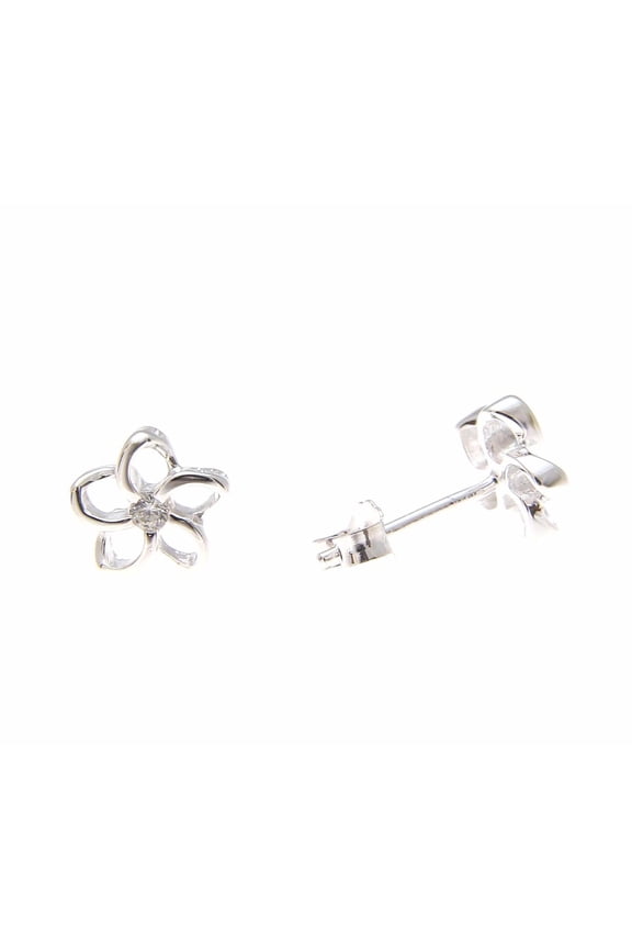 925 sterling silver Hawaiian floating outline plumeria flower post earrings cz 8mm