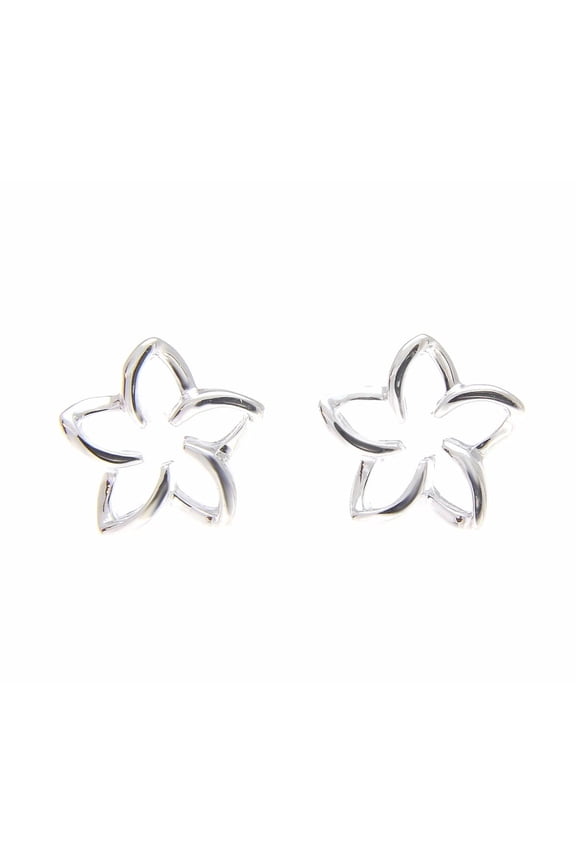925 sterling silver Hawaiian floating outline plumeria flower post stud earrings 10mm