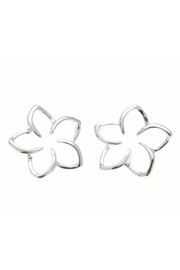 925 sterling silver Hawaiian floating outline plumeria flower post stud earrings 18mm