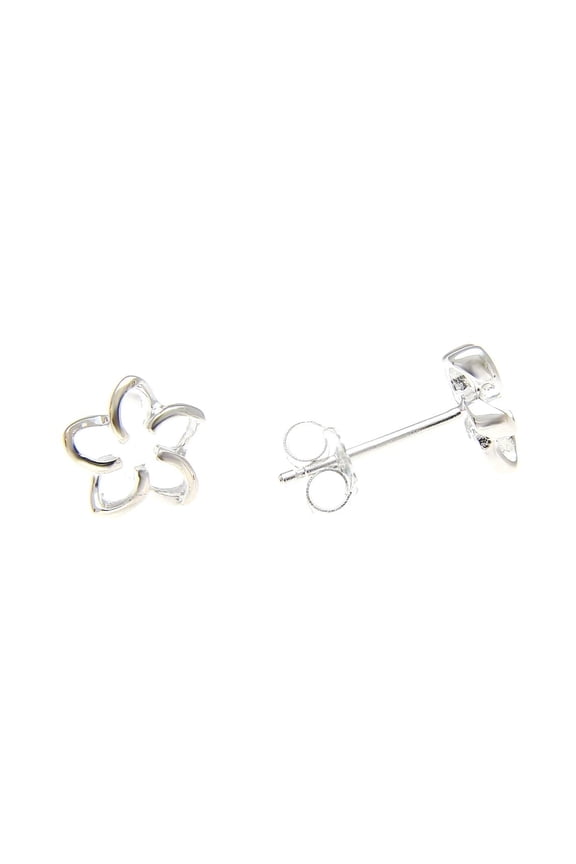 925 sterling silver Hawaiian floating outline plumeria flower post stud earrings 8mm