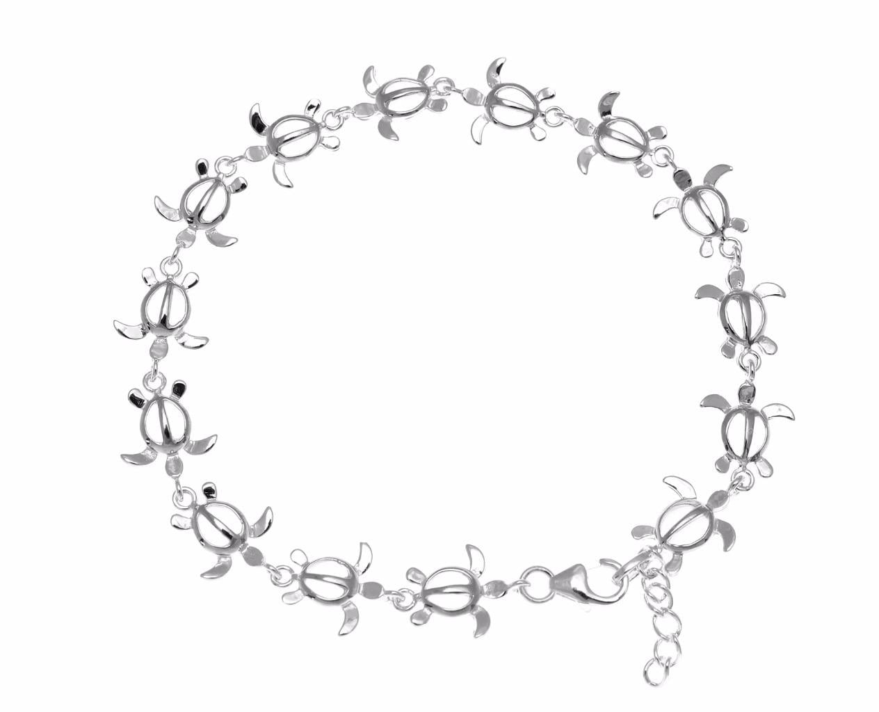 925 sterling silver Hawaiian honu sea turtle anklet size 9.5"+