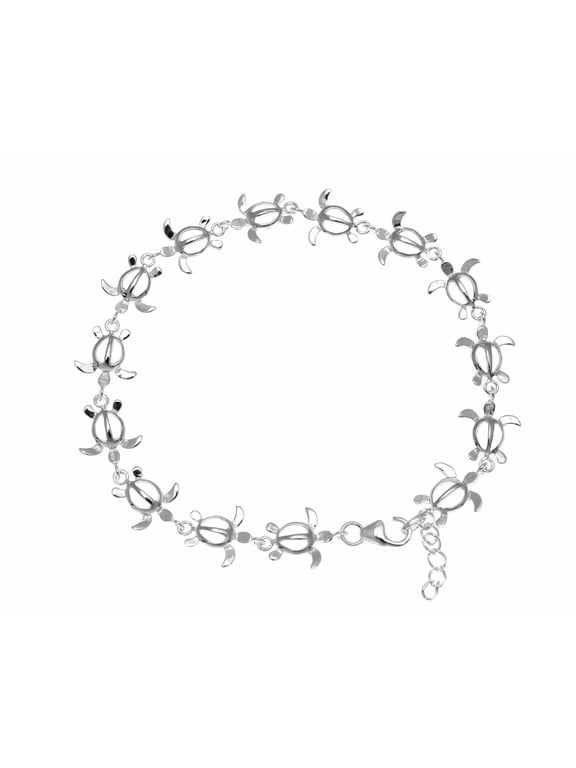 925 sterling silver Hawaiian honu sea turtle anklet size 9.5"+