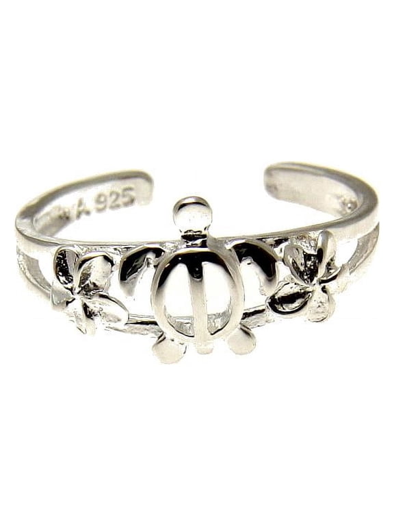 925 sterling silver Hawaiian honu sea turtle plumeria flower open toe ring