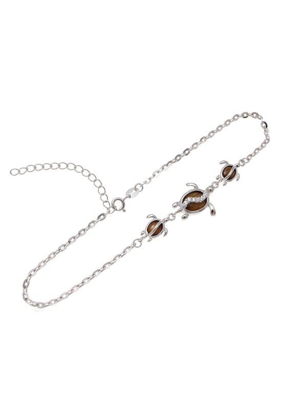 925 sterling silver Hawaiian koa wood cz honu turtle anklet 9" plus extension