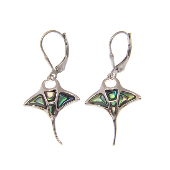 925 sterling silver Hawaiian manta ray abalone shell paua leverback earrings