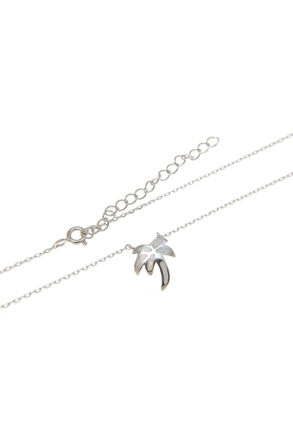 925 sterling silver Hawaiian palm tree white synthetic opal necklace chain included 18"+2"
