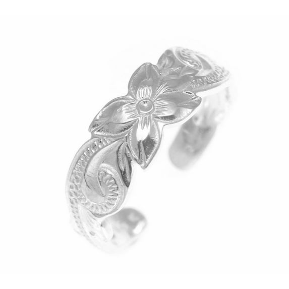 925 sterling silver Hawaiian plumeria flower scroll 6mm cut out open toe ring
