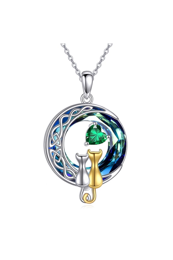 925 sterling silver May birthday stone cat emerald Synthetic crystal necklace as a jewelry gift for Women