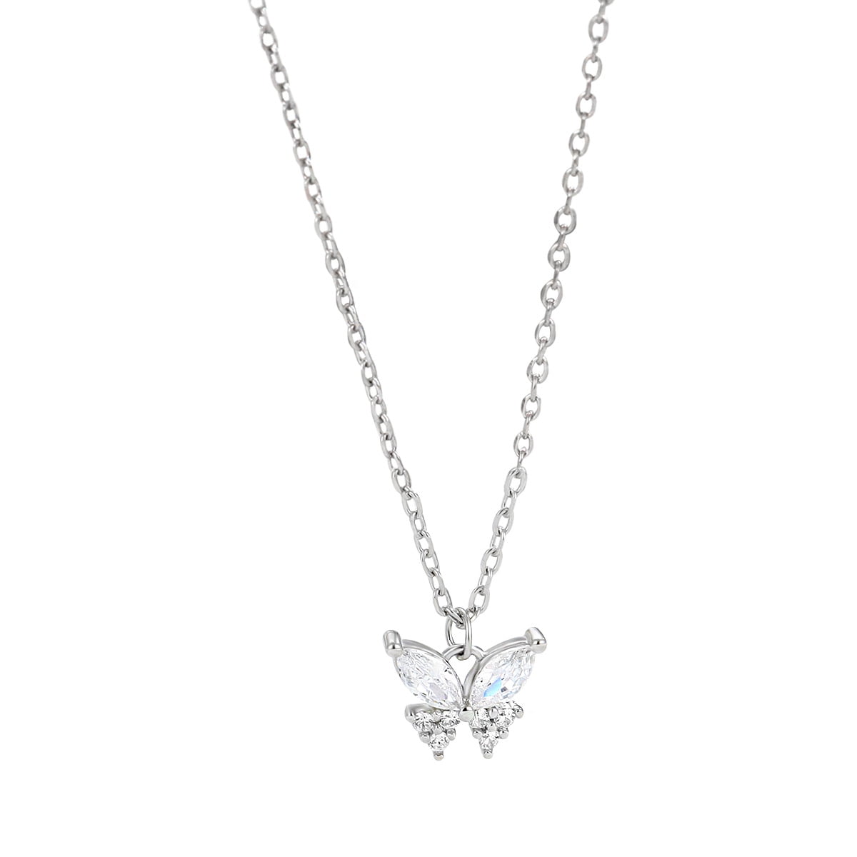 A 925 sterling silver butterfly necklace, set with dazzling diamonds, features a unique and elegant design. This simple butterfly clavicle necklace is an ideal high-end gift for women and a perfect g