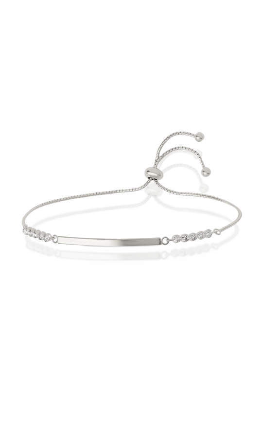 925 Sterling Silver Cubic Zirconia Snake Chain ID Bracelet - 7.5 inch - Round Cut, Prong Set Women's