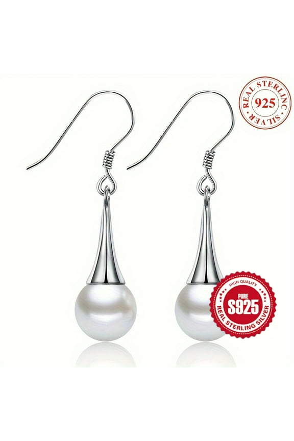925 sterling silver earrings imitation pearl decorative pendant earnings, simple, fashionable and elegant style, suitable for daily casual wear,Silver