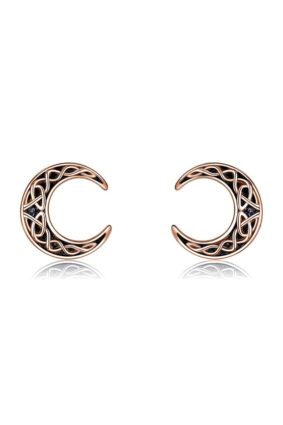 925 sterling silver electroplated rose gold blackened moon stud earrings