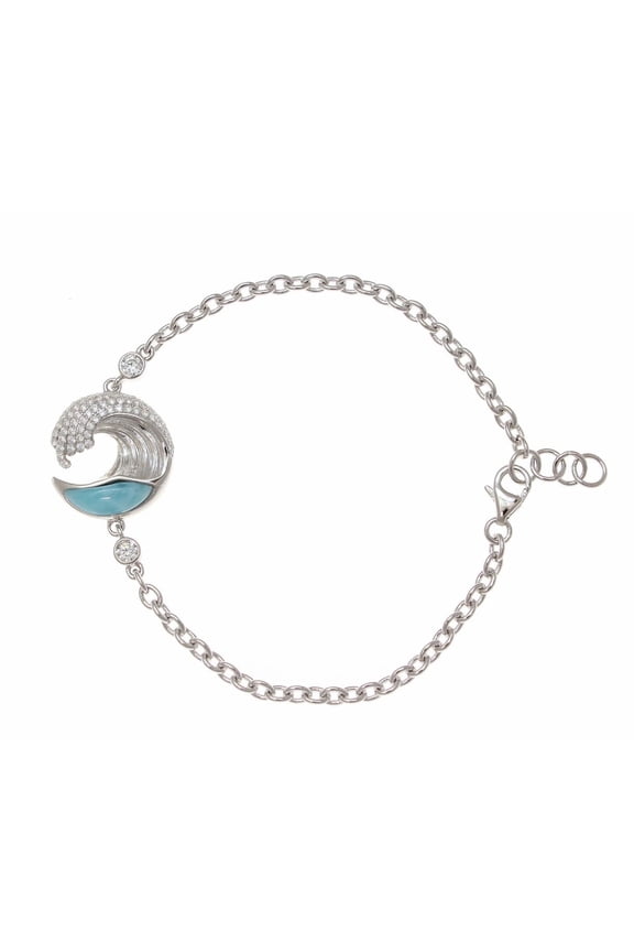 925 sterling silver genuine natural larimar Hawaiian ocean wave bracelet cz 17mm 7"+