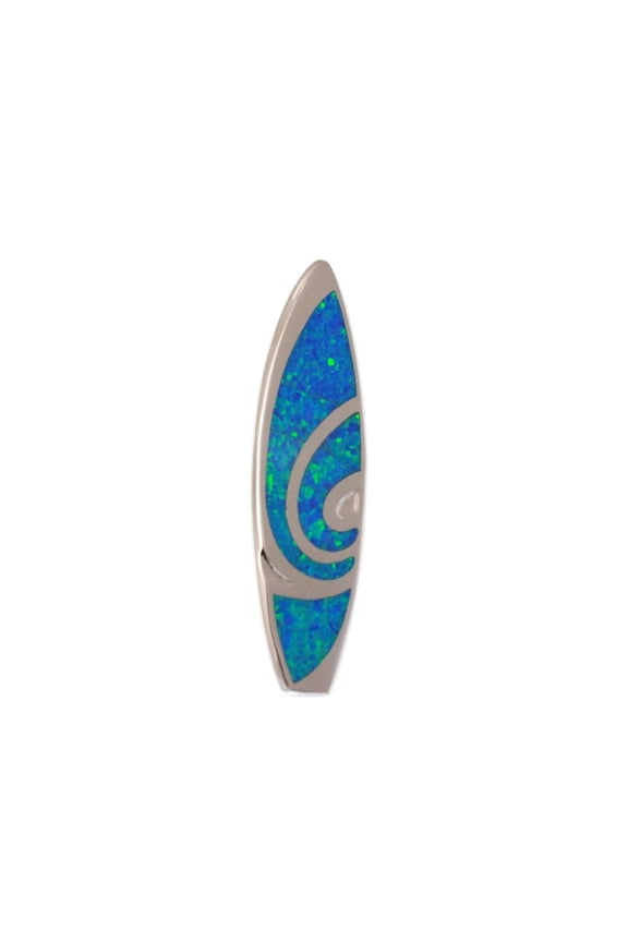 925 sterling silver inlay synthetic blue opal Hawaiian large surfboard slide pendant