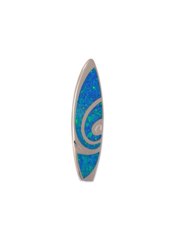 925 sterling silver inlay synthetic blue opal Hawaiian large surfboard slide pendant