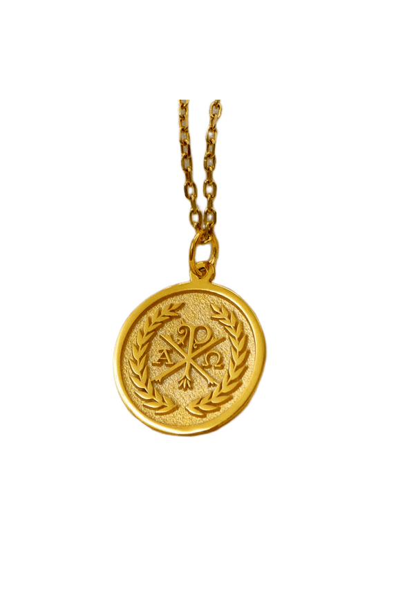 925 sterling silver necklace 22mm|18 inch chain|chi rho pendant christian necklace|symbolic religious jewelry|engraved faith charm |gold plating handmade jewelry |SRPG_01523