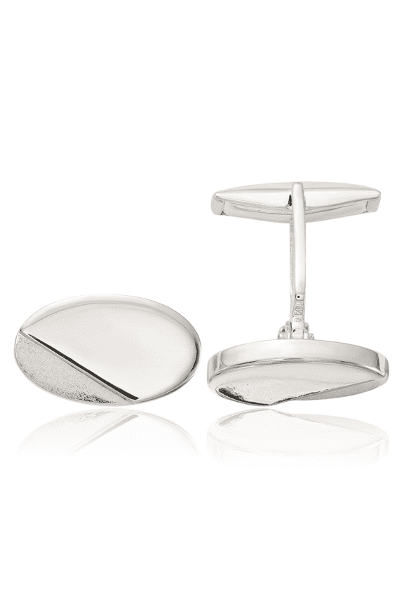 925 Sterling Silver Oval Cuff Links - Polished, Brushed, Engravable Men's