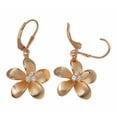 thumbnail image 1 of 925 sterling silver pink rose gold plated Hawaiian plumeria flower 3 cz leverback earrings 18mm, 1 of 2