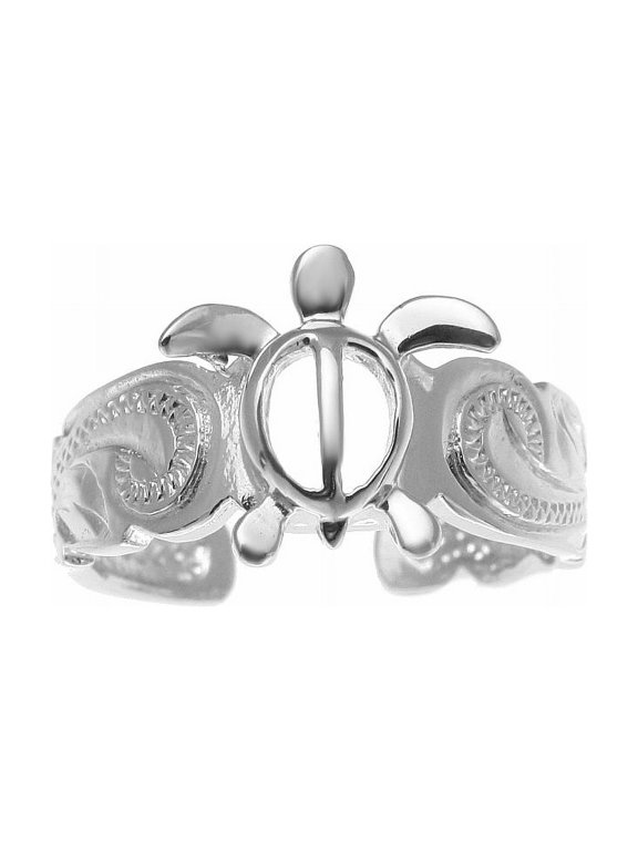 925 sterling silver rhodium plated Hawaiian honu sea turtle scroll cut out scalloped edge toe ring