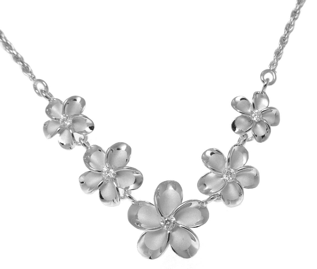Califlower Rope Chain 925 sterling silver rhodium plated Hawaiian plumeria flower rope chain ...