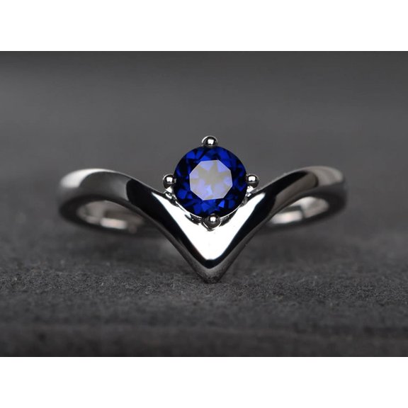 925 sterling silver ring Anniversary Blue Sapphire Solitaire V Shape Ring - September birthstone