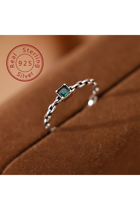 925 sterling silver rings, inlaid with emerald green cubic oxidation -simple interweaving design, suitable for daily wear and special occasions,Silver