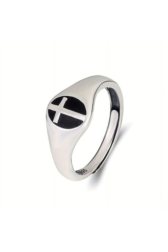 A 925 sterling silver round seal ring with a cross design, suitable for men and women to match daily clothing, high-quality adjustable ring, good gifts,Silver