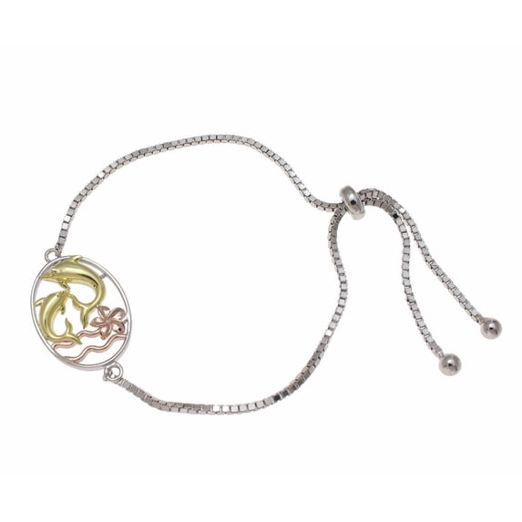 925 sterling silver tricolor Hawaiian dolphin plumeria sliding bead adjustable bracelet