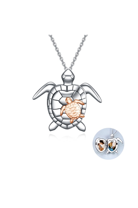 925 sterling silver turtle Photo clip necklace, photo necklace for parents mother father, commemorative necklace