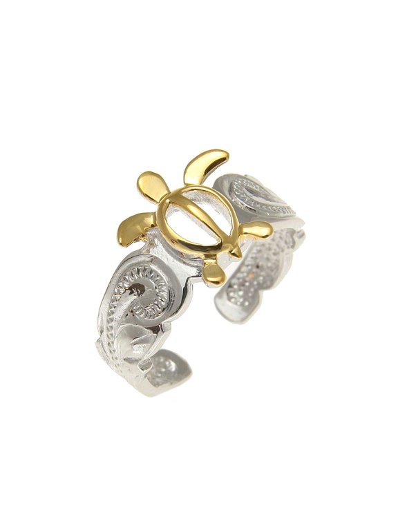 925 sterling silver yellow gold plated Hawaiian honu sea turtle scroll cut out scalloped edge toe ring