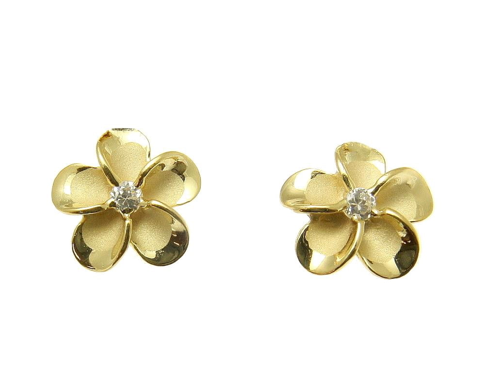 925 sterling silver yellow gold plated Hawaiian plumeria flower