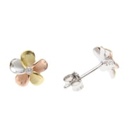 925 sterling silver yellow rose gold rhodium plated tricolor tricolor Hawaiian plumeria stud earrings cz 8mm