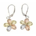thumbnail image 1 of 925 sterling silver yellow rose gold rhodium tricolor plated Hawaiian plumeria flower leverback earrings no stone 15mm, 1 of 2