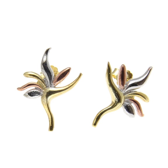 925 sterling silver yellow rose gold tricolor plated Hawaiian bird of paradise flower stud post earrings
