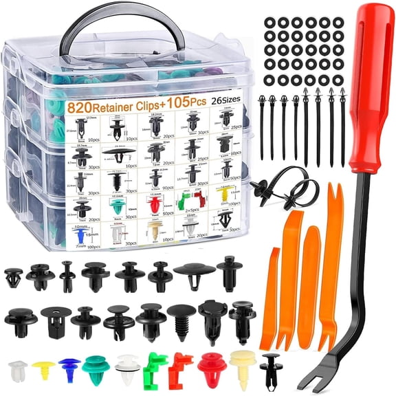 925PCS Car Trim Clips Set with Removal Tools, 26 Sizes Universal Auto Body Fasteners & Retainer Clips for Bumper, Door & Fender, Plastic Rivet Kit