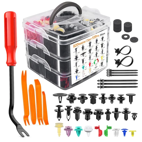 925Pcs Car Push Retainer Clips & Fasteners Set - 26 Sizes Plastic Bumper Rivets for GM Ford Toyota Honda Chrysler