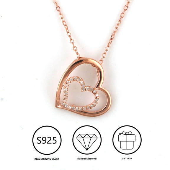 925S 0.13ct Natural Diamonds Necklace 3x Thicker Rose Gold Plated for Women