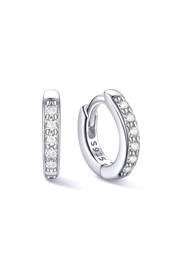 925 Sterling Silver Huggie Hoop Earrings for Women, Small Round Cubic Zirconia Earrings Lightweight Silver Earrings for Her Sensitive Ears Christmas Jewelry Gift 10mm