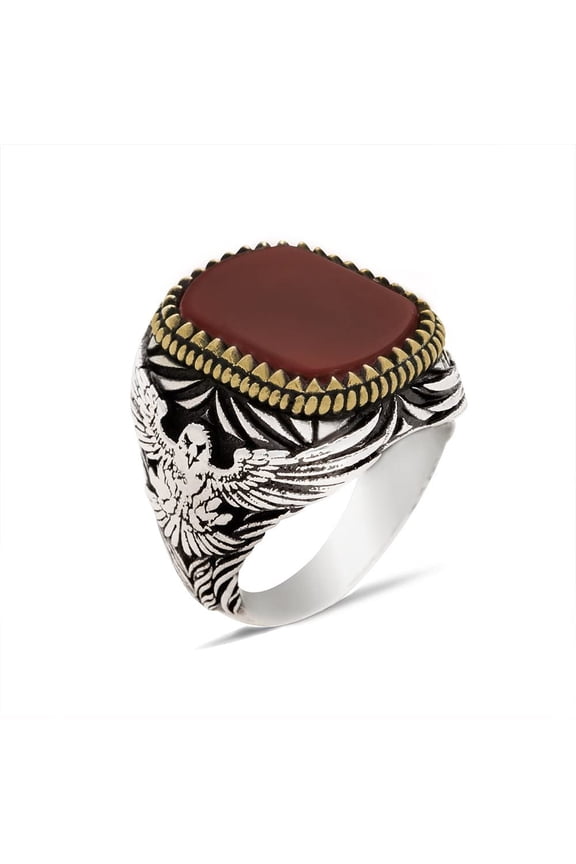 925k Silver Mens Ring-Handmade Mens Ring-Agate Stone Ring-Signet Ring (14)