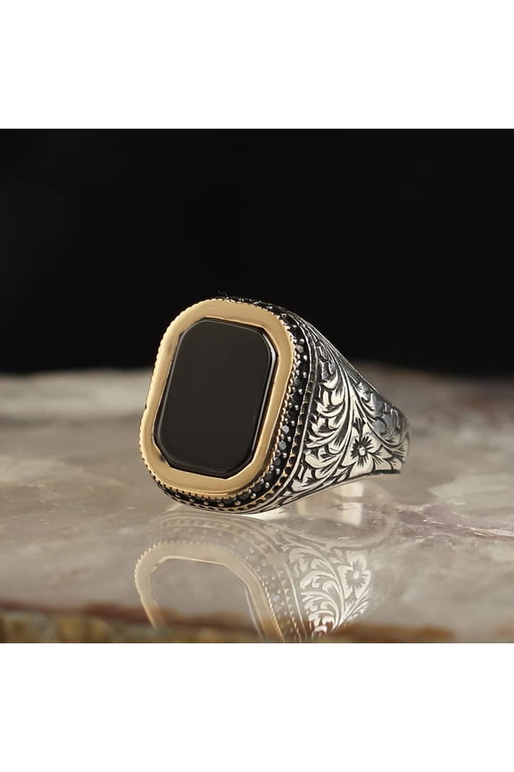 925k Silver Ring-Handmade Unisex Ring-Onyx Stone Ring-Signet Ring Mens-Jewelry (15)