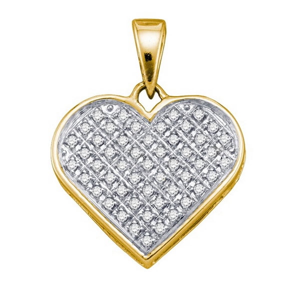 926 Sterling Silver Yellow Womens Natural Diamond Heart Pendant 0.10 Cttw 18x12.5mm, bail 2.5mm.