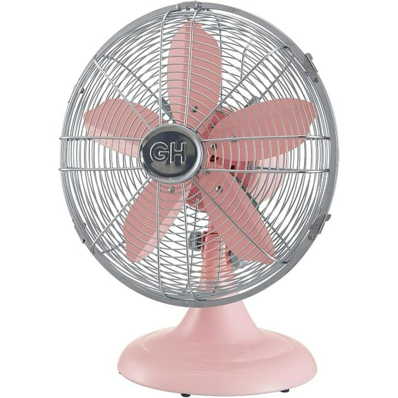 92606 All-Metal 12" Retro Desk Office Table Fan with Wide Oscillation, 3-Speed Settings & Carrying Handle, Pink